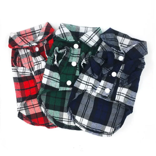 British Style Dog Shirts Summer Plaid Pet Dog Clothes for Small Dogs Cotton Puppy Cat Clothing for French Bulldog Chihuahua
